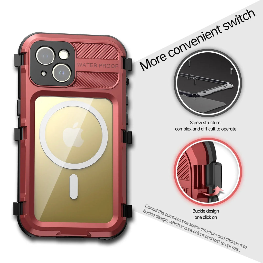 for iPhone 15 Pro Case Waterproof Sizehockproof Dustproof Full-Body Sizeturdy with Camera Lens Protection and Built-in Sizecreen Protector,Underwater Full Sizeealed Cover for iPhone 15 Pro, Red