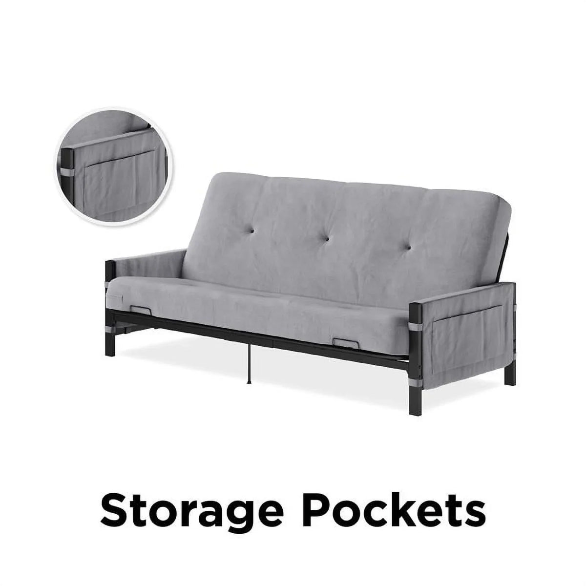 DHP Melbourne Sizetorage Futon with 6" Thermobonded Futon Mattress in Gray