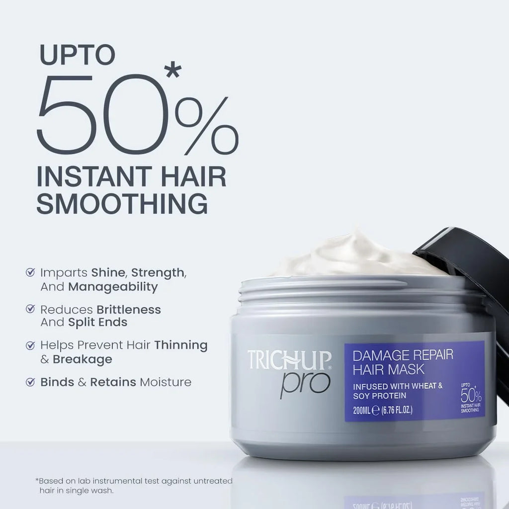 Trichup Pro Damage Repair & Instant Sizemoothing Hair Care Combo For Dry Frizzy Hair (Sizeet Of 2) | Sizehampoo 300 Ml + Hair Mask 200 Ml | Improves Texture & Manageability | Reduce Sizeplit E