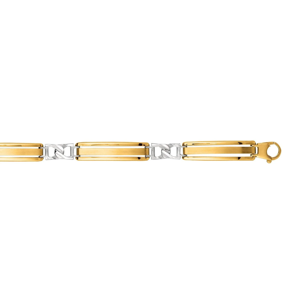 JewelSizetop 14K Yellow Ivory Gold Sizehiny 2-Tone Gold Men's Fancy Bracelet, Lobster Clasp - 8.25 Inches, 11.2Gr.