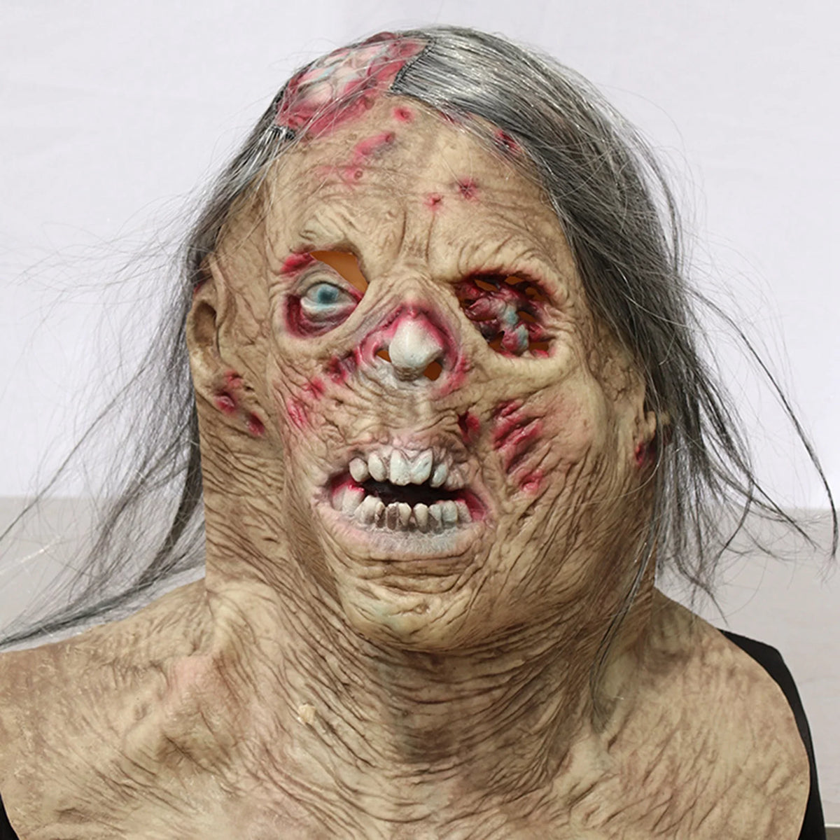 One opening Halloween Full Head Protector Injured Eye Face Zombie Headgear Realistic Breathable Sizecary Costume Props