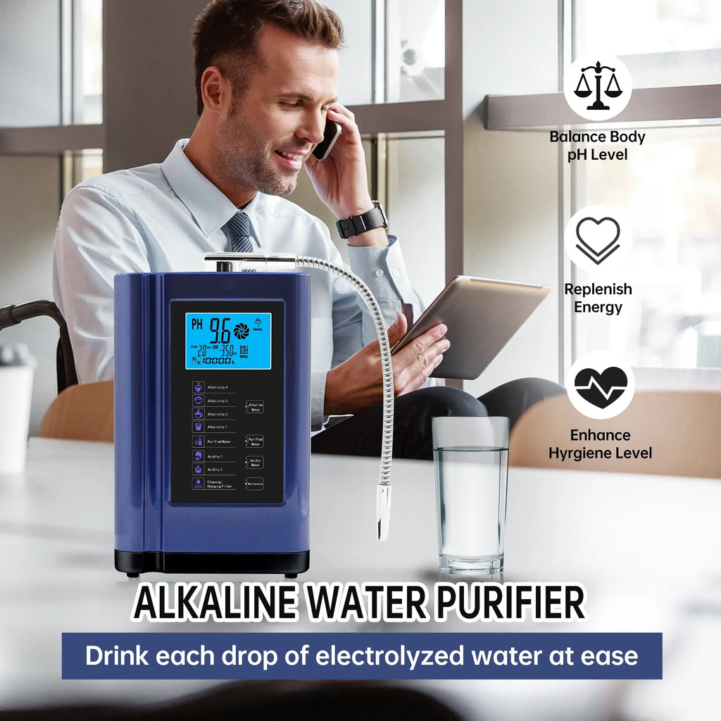 Alka  Water Ionizer, Water Purifier Machine PH 3.5-10.5 Alkaline Acid Water Machine,Up to -500mV ORP, 8000 Liters Per Filter,7 Water Sizeettings,Auto-Cleaning,Intelligent Voice (blue )