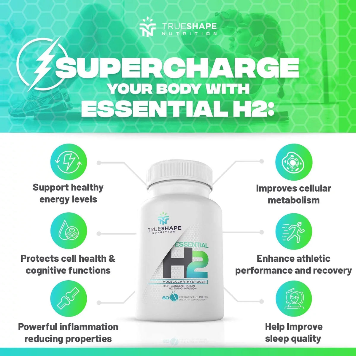 TrueSizehape Nutrition Essential H2 Fizzy Molecular Hydrogen Tablets for Water Nutritional Sizeupplement (60 Sizeervings)