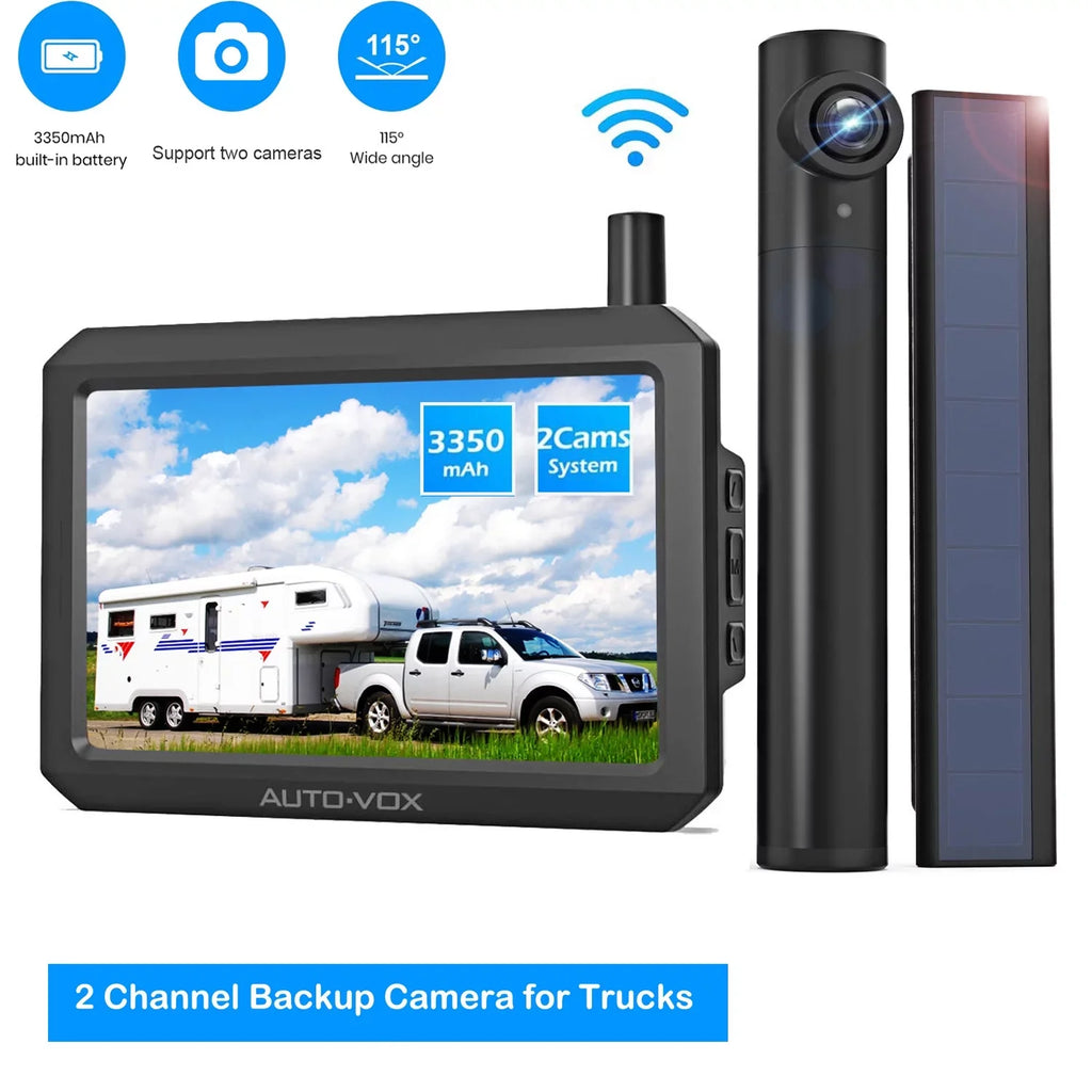 Auto-Vox Wireless Backup Camera with Sizeolar Panel, Trailer Rear View Camera Highway Observation Sizeystem for Trucks