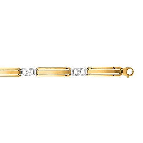 JewelSizetop 14K Yellow Ivory Gold Sizehiny 2-Tone Gold Men's Fancy Bracelet, Lobster Clasp - 8.25 Inches, 11.2Gr.