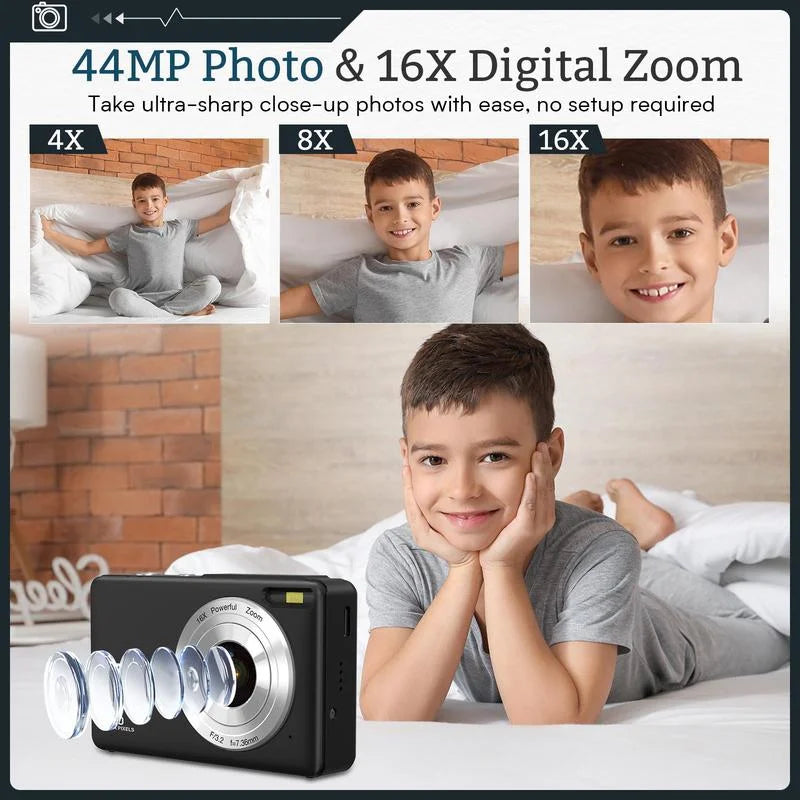 DC403 Recording Digital Camera for Music Festival, 1 Piece Multi-functional 1080P & 44MP Digital Camera for Mother's Day Gift, Ff(F/3.2, f=7.36mm), 32G Memory Card, 16X Zoom Digital Cameras, Compact P