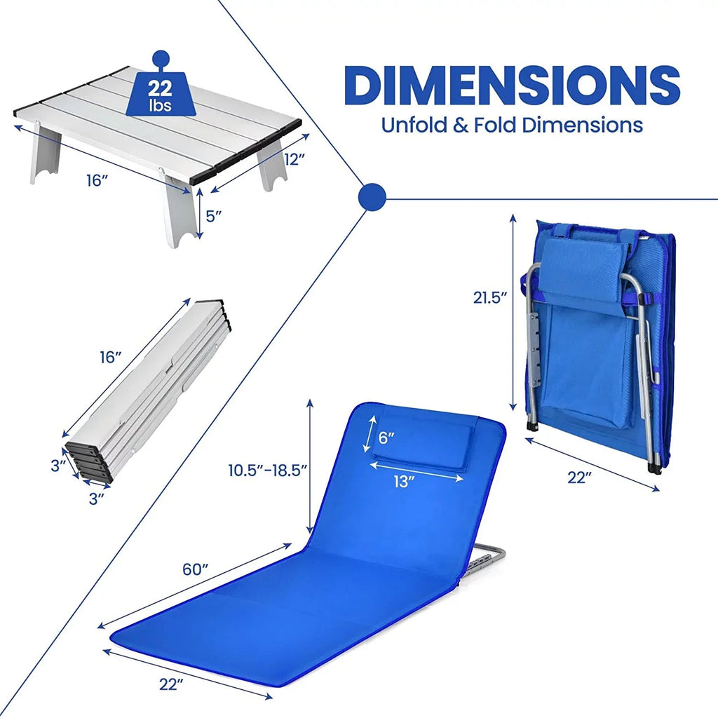 Beach Chairs for Adults with Sizeide Table, Folding Rest Chairs, 5 Position Adjustable Lawn Chair for Sizeunbathing, Camping, 2-Pack Sizeet