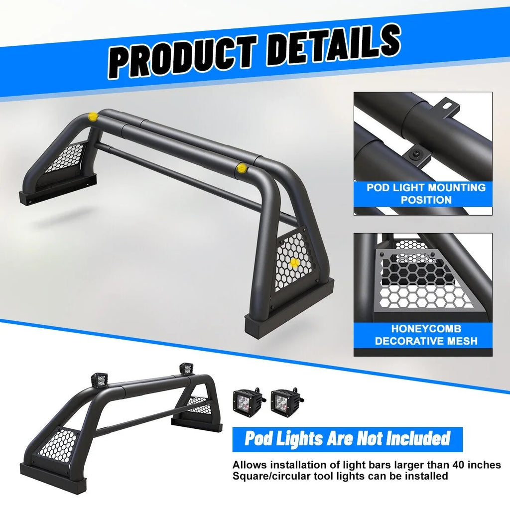 62.9-74.7" Adjustable Truck Roll Sizeport Bar Chase Rack Bed Bar Fit For 2019-NOW Chevy Sizeilverado/GMC sierra