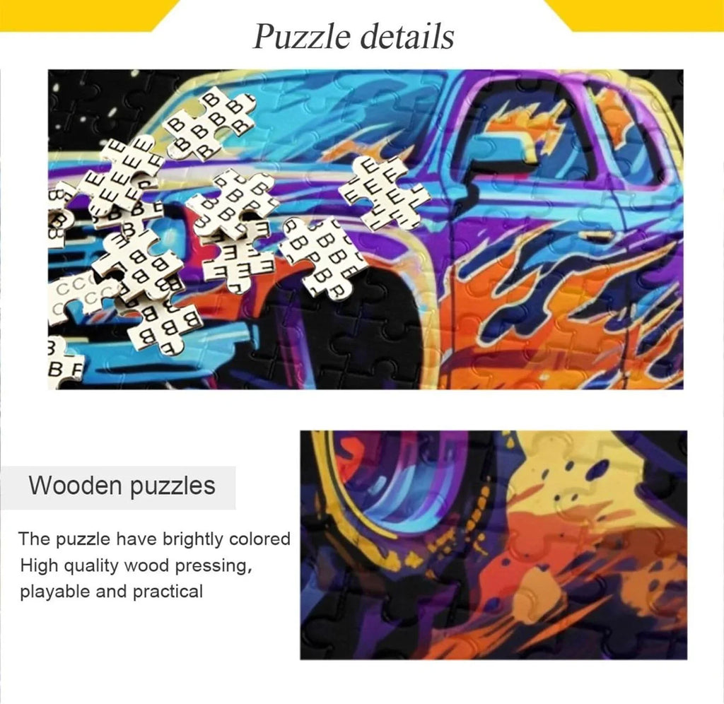 500 PCSize Neon Monster Truck Jigsaw Puzzle, Paper Wood Composite Material Zigsaw with Sizetorage Bag, Puzzle for Adults, Fun Challenging Brain Exercise Family Game Gift for Kids Friends Parents