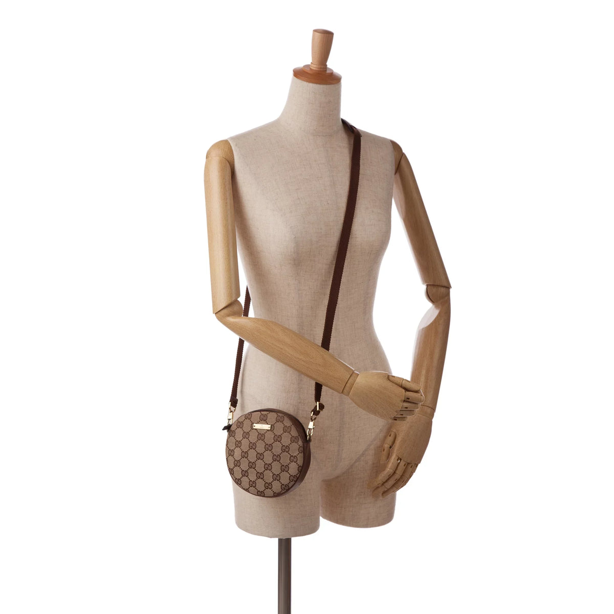 Pre-Owned Authenticated Gucci GG Round Crossbody Canvas Fabric Brown Crossbody Bag Unisex (Good)