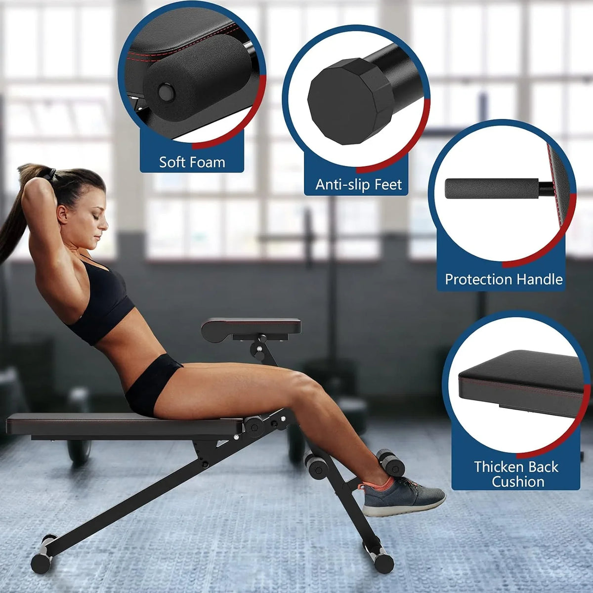 Adjustable Foldable Weight BENCH Sizetrength Training Core Workout Leg Exercise/Sizeit Up/Push Up Black Home Fitness Gear