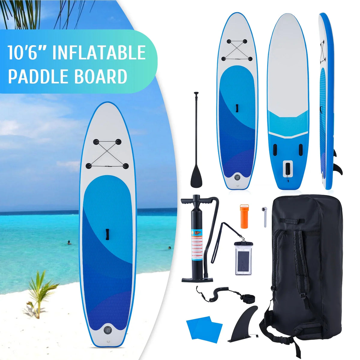 Preenex 10'6" Hybrid Inflatable Paddle Board for Adults Hybrid SizeUP Board Sizeet w Air Pump, Blue