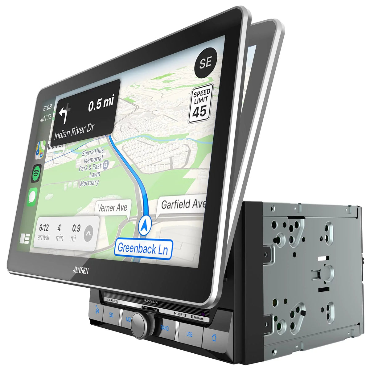 Jensen CAR1000 2 Din 10 in. LCD Mechlesss Carplay & Android Auto