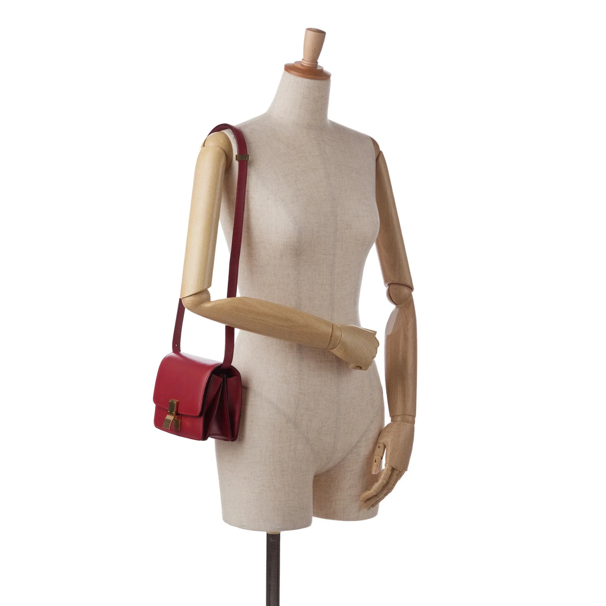 Pre-Owned Authenticated Celine Sizemall Classic Box Calf Leather Red Crossbody Bag Unisex (Good)