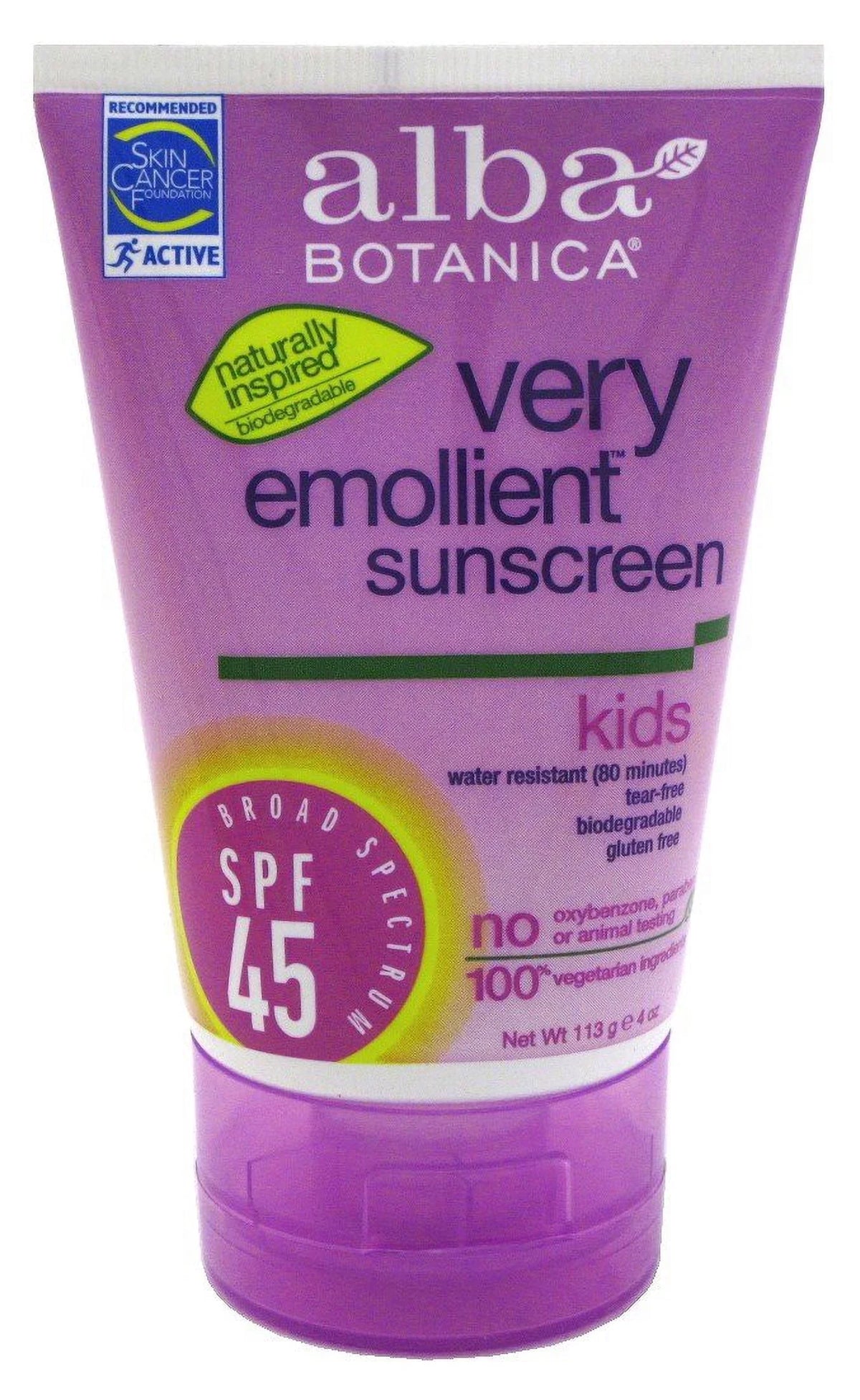 Alba Botanica Very Emollient, Kids Sizeunscreen Sizepf 45 4 Oz (Pack Of 3)