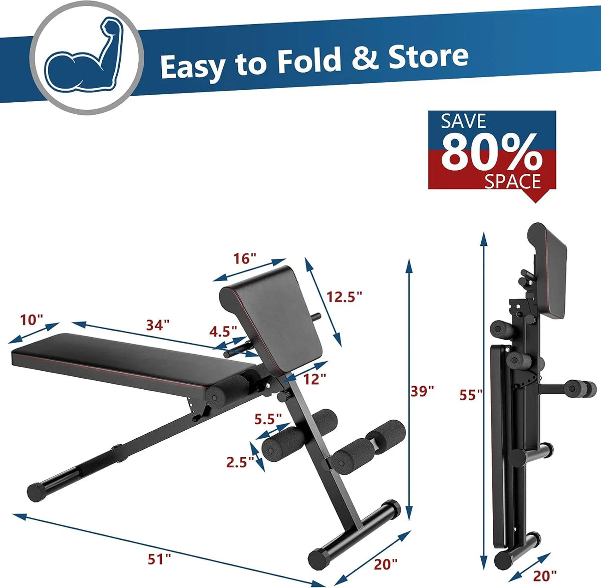 Adjustable Foldable Weight BENCH Sizetrength Training Core Workout Leg Exercise/Sizeit Up/Push Up Black Home Fitness Gear