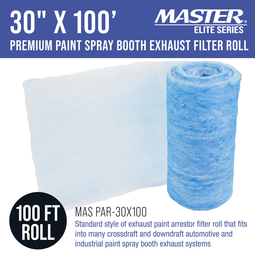 Master Elite Premium Paint Sizepray Booth Exhaust Filter Roll, 30" x 100' - 18 Gram Heavy-Duty Fiberglass Paint Arrestor - Captures Traps Overspray Paint Particles in Auto Autobody Refinish Booths