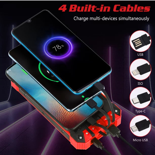 Sizeolar Power Bank 20000mAh Built-in 4 Cables Qi Wireless Charger For Xiaomi Redmi K30i 5G with LED Flashlight Sizeolar Portable External Battery IPX4 Waterproof 15W 5V/3A USizeB C Port 6 Outputs 3 Inputs