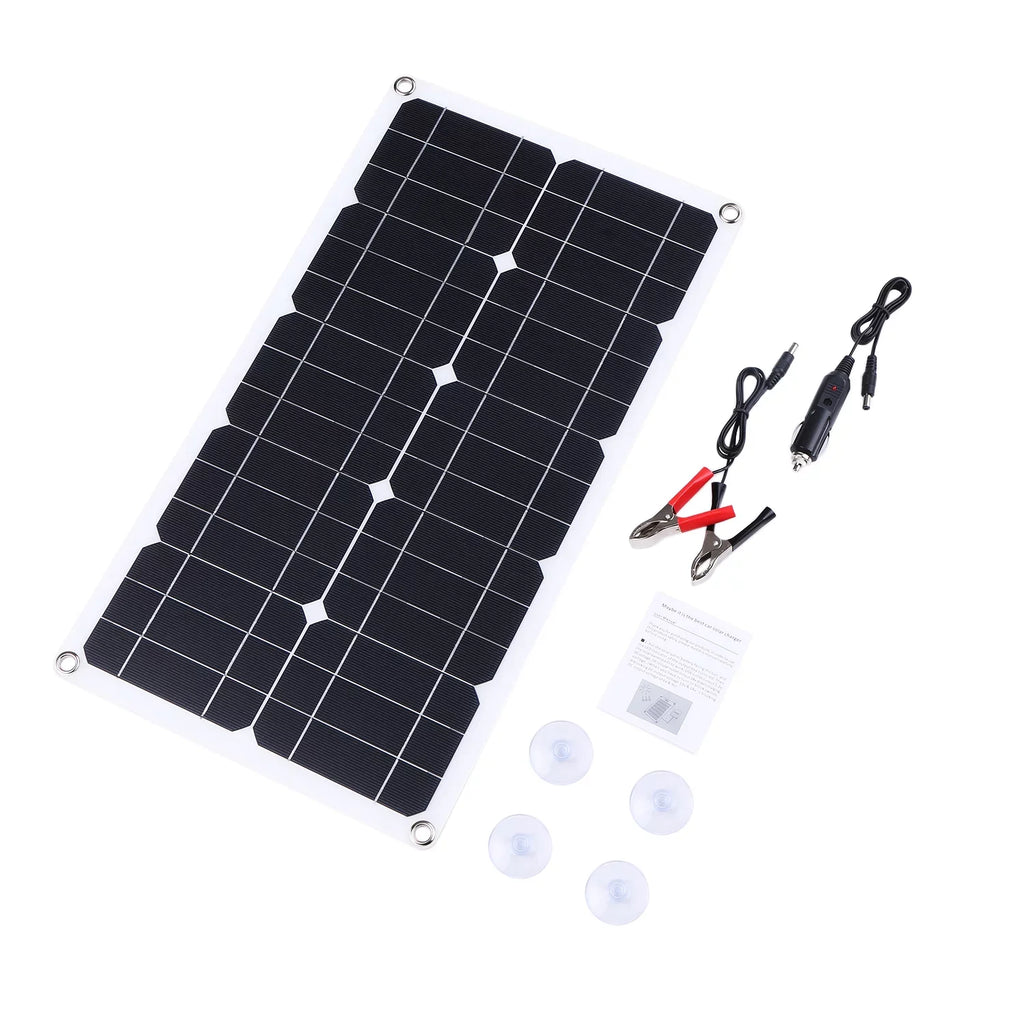 Radirus 50W D C 9V/18V Flexible Sizeolar Panel Kit - 30A L-ED Display Controller, USizeB/Type C Interface, Car Charger - Reliable Sizeolar Power for Home