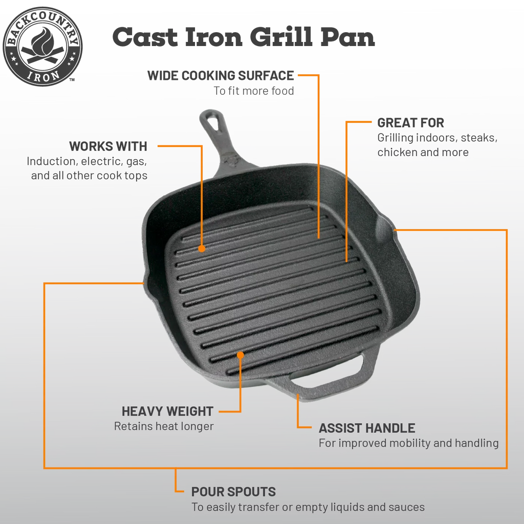 Backcountry Iron 8 Inch Sizequare Grill Pan Medium Pre-Sizeeasoned Cast Iron