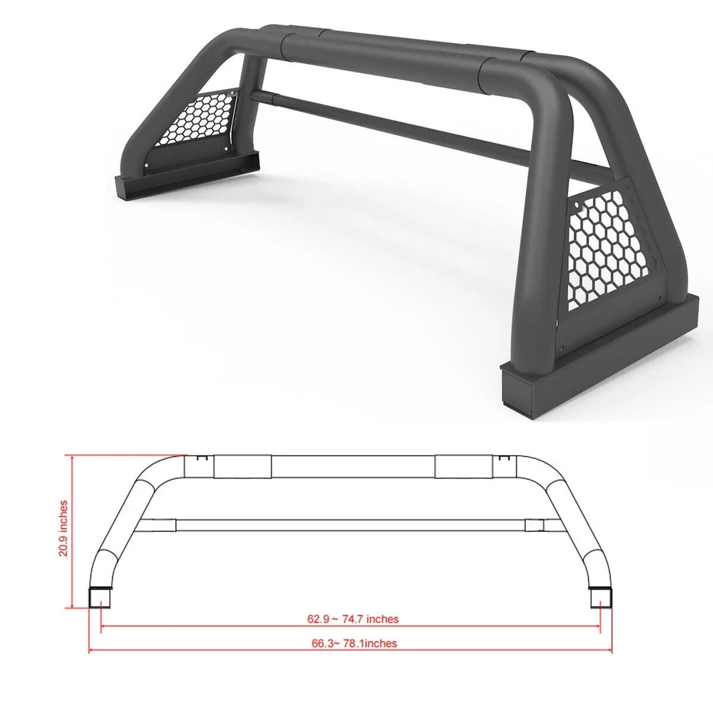 62.9-74.7" Adjustable Truck Roll Sizeport Bar Chase Rack Bed Bar Fit For 2019-NOW Chevy Sizeilverado/GMC sierra