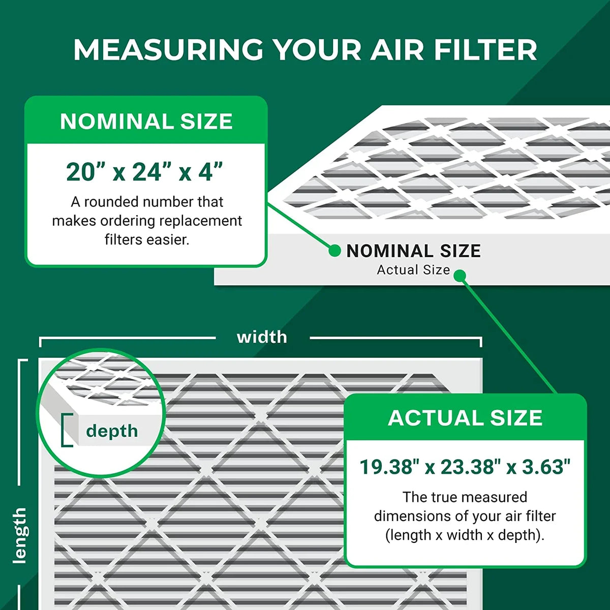 Filterbuy 20x24x4 MERV 13 Pleated HVAC AC Furnace Air Filters (4-Pack)