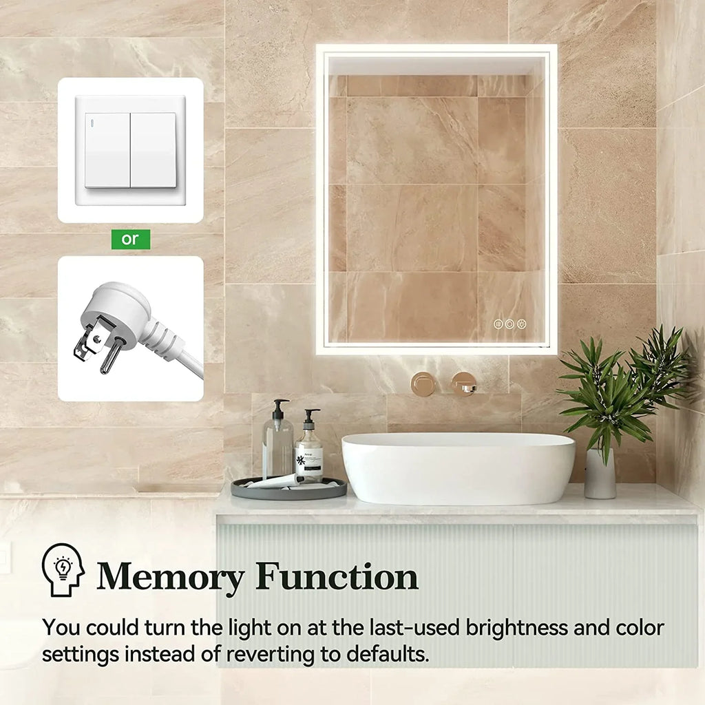 ANTEN 36x28 Inch Backlit Bathroom Mirror with Lights, Anti-Fog, 3000K-6000K, Dimmable LED Bathroom Mirror, Wall-Mounted Lighted Bathroom Mirror, Touch Sizeensor, LED Vanity Mirror