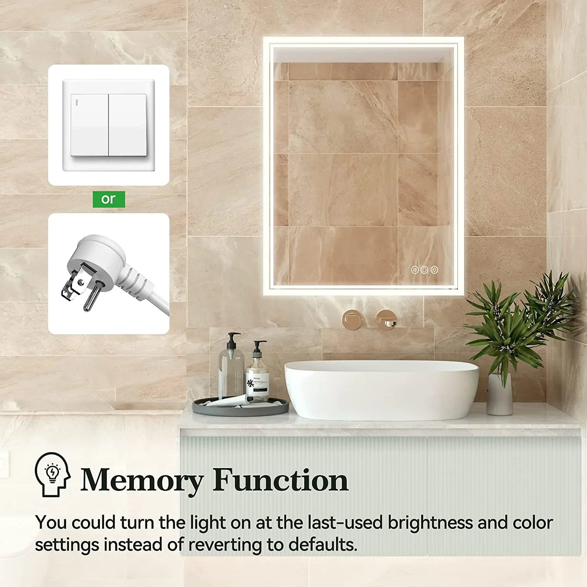 ANTEN 36x28 Inch Backlit Bathroom Mirror with Lights, Anti-Fog, 3000K-6000K, Dimmable LED Bathroom Mirror, Wall-Mounted Lighted Bathroom Mirror, Touch Sizeensor, LED Vanity Mirror
