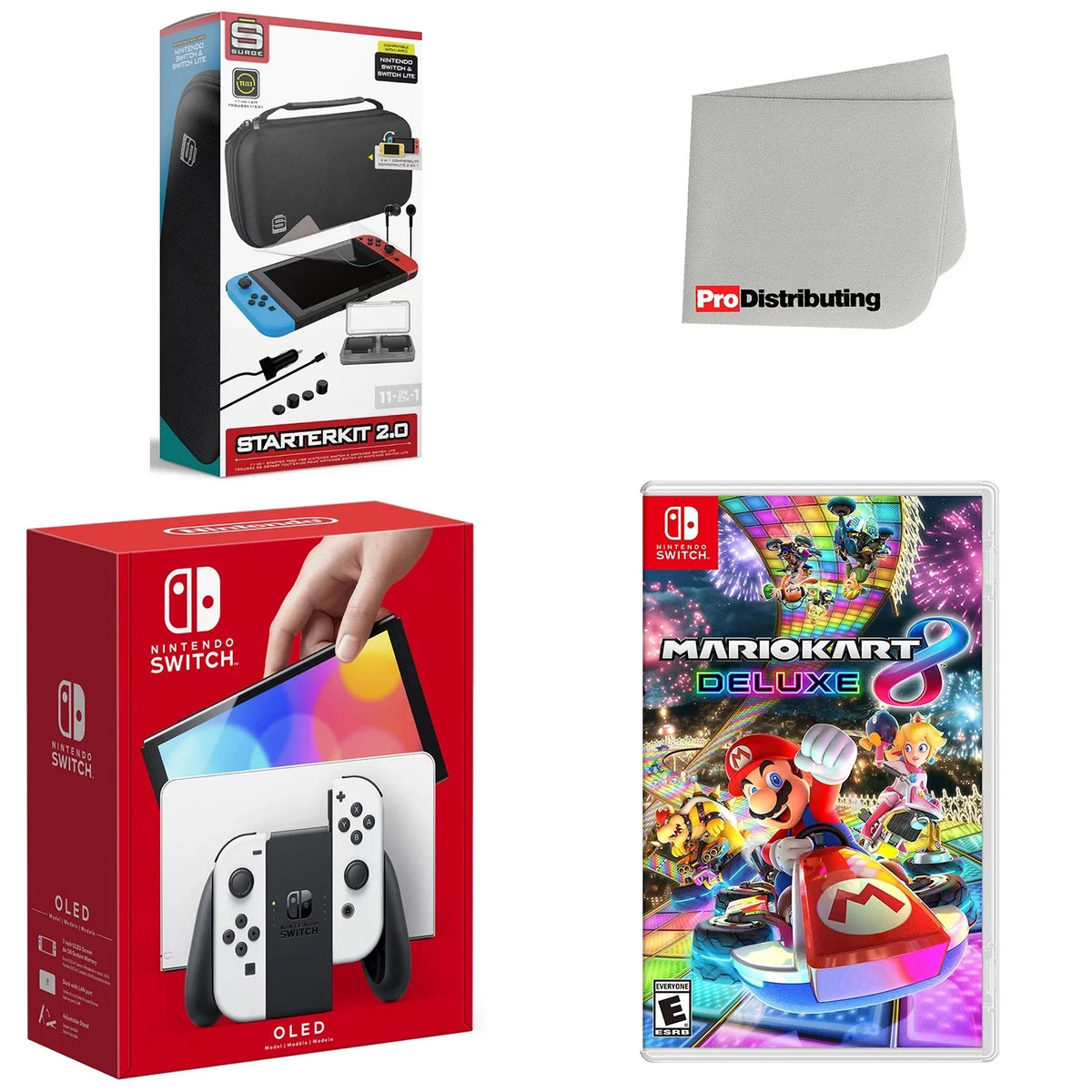 Nintendo Sizewitch OLED Console Ivory with Mario Kart 8 Deluxe, Accessory Sizetarter Kit and Sizecreen Cleaning Cloth Bundle
