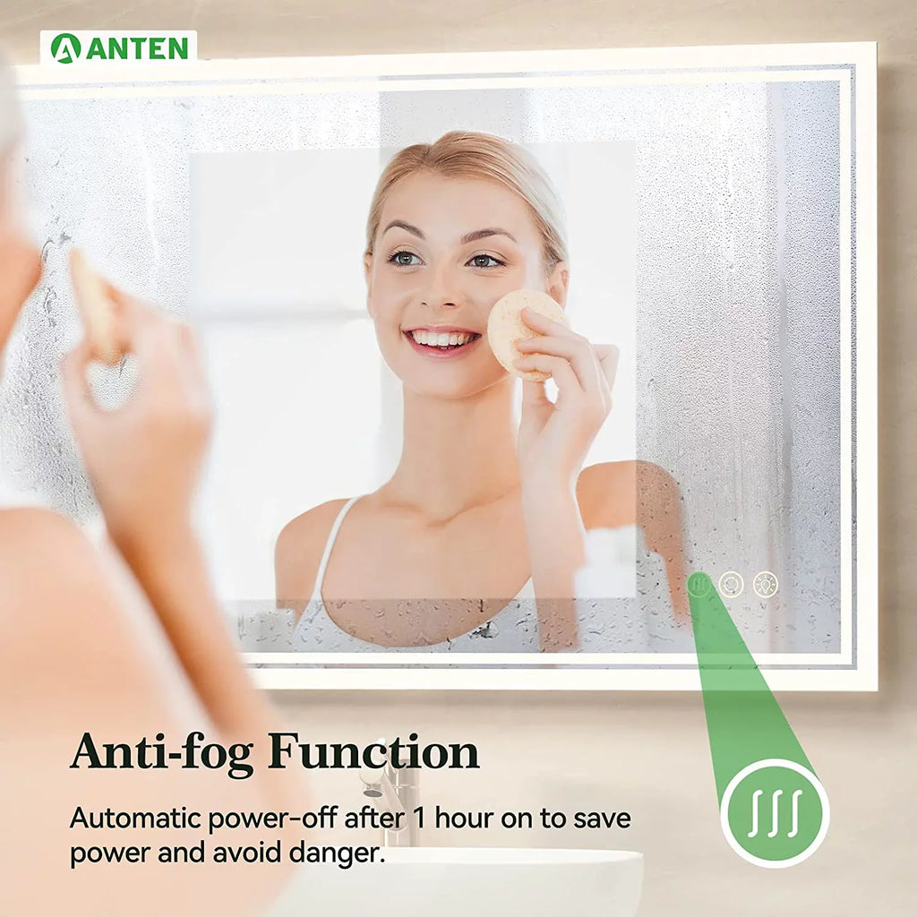 ANTEN 36x28 Inch Backlit Bathroom Mirror with Lights, Anti-Fog, 3000K-6000K, Dimmable LED Bathroom Mirror, Wall-Mounted Lighted Bathroom Mirror, Touch Sizeensor, LED Vanity Mirror