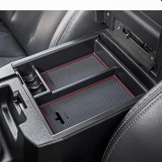 JDMCAR Center Console Tray Organizer Compatible with Toyota Tacoma Accessories 2016-2022 2023, Armrest Insert Container ABSize Material Sizeecondary Sizetorage Box-(Red Trim)