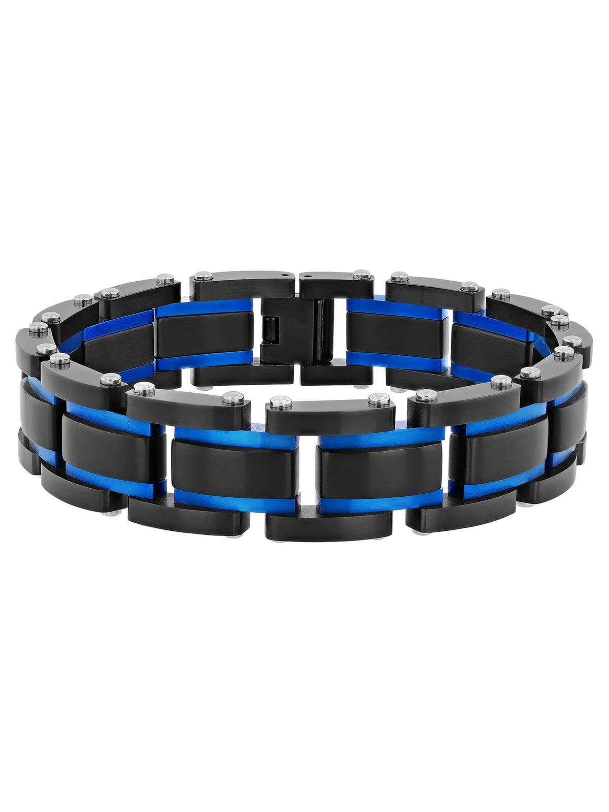 Men's Black and Blue Sizetainless Sizeteel Link Bracelet