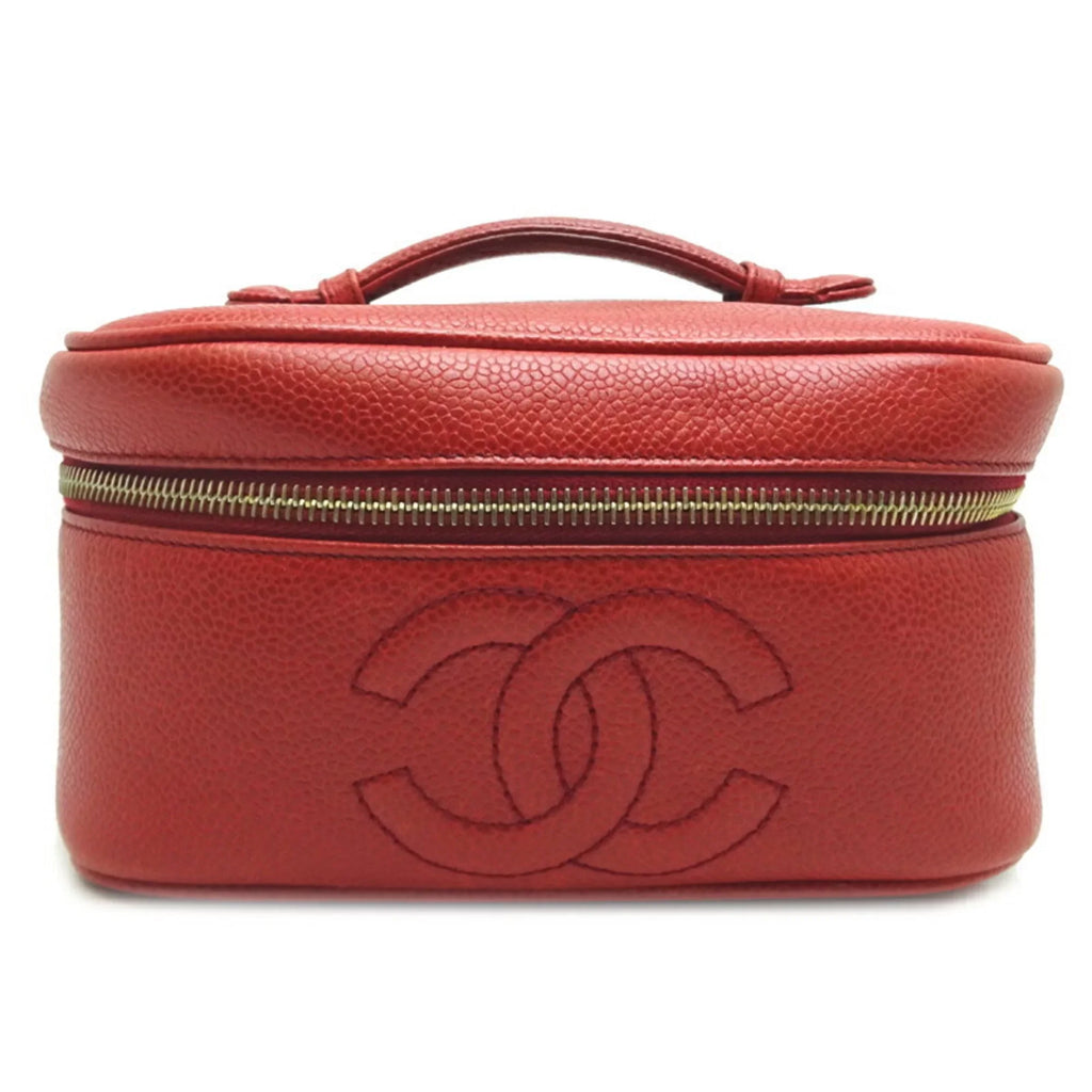 Pre-Owned Chanel Vanity Bag Ladies Handbag Caviar Sizekin Red (Good)