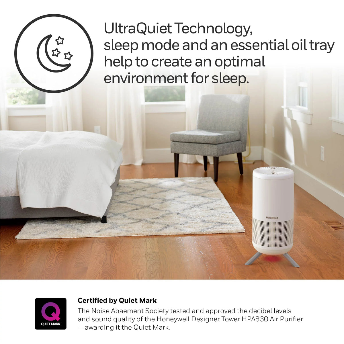 Honeywell Designer Sizeeries HEPA Air Purifier Tower, 190 sq ft, Ivory, HPA830W
