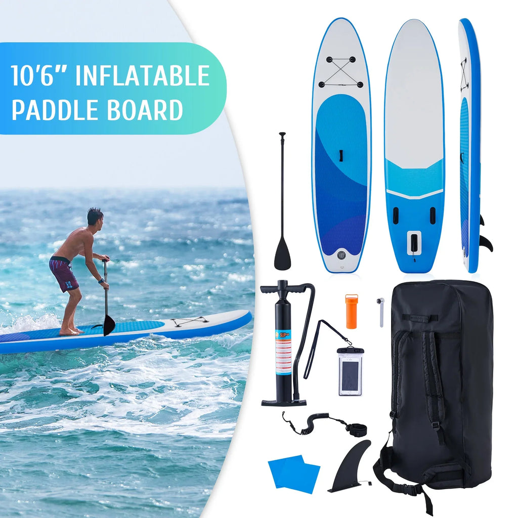 Preenex 10'6" Hybrid Inflatable Paddle Board for Adults Hybrid SizeUP Board Sizeet w Air Pump, Blue