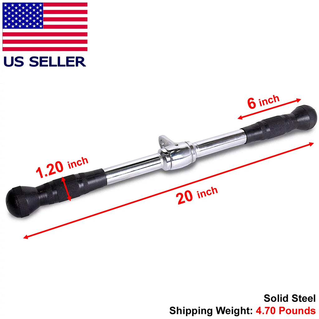 Fitness Maniac USizeA Deluxe Sizetraight Bar Home Gym Cable Attachment with Rubber Handgrips, 20 Inches