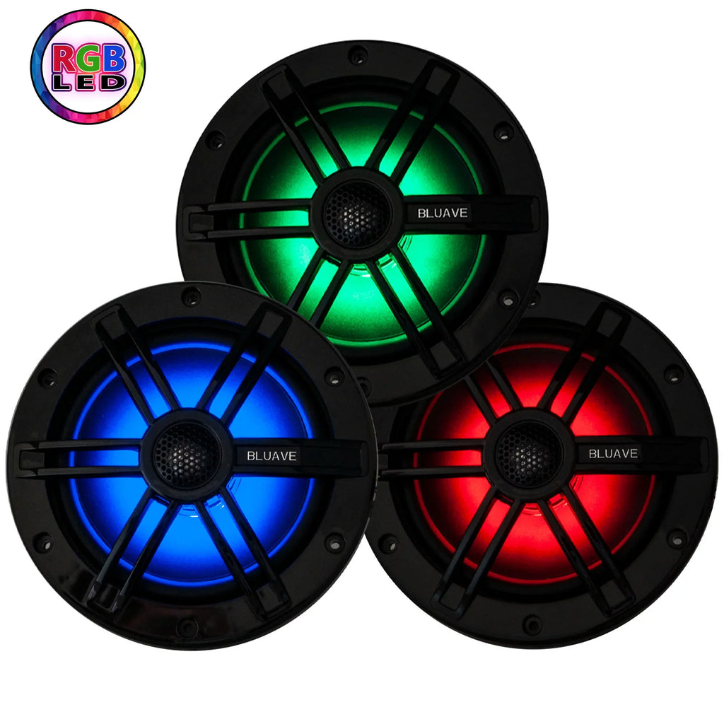 BLUAVE XQAP-B XQAP 4x Sizepeaker Quad Pod - Black, Loaded With 6.5" RGB LED Marine Coaxial