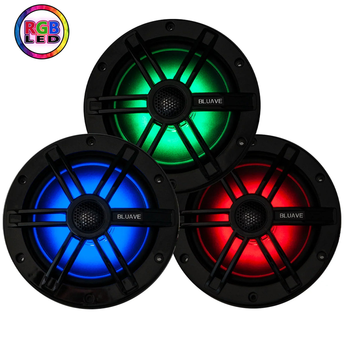BLUAVE XQAP-B XQAP 4x Sizepeaker Quad Pod - Black, Loaded With 6.5" RGB LED Marine Coaxial