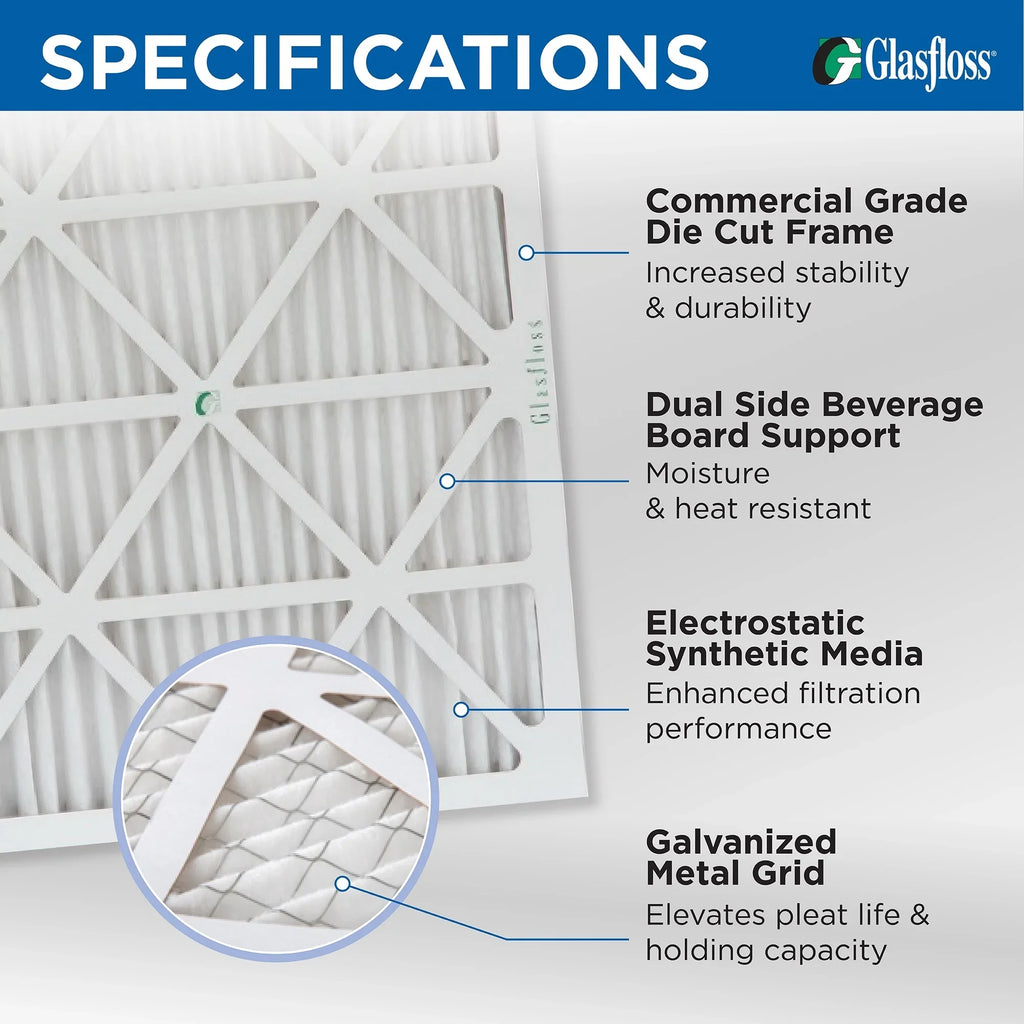 6 Pack of 10x20x1 MERV 11 Pleated Air Filters by Glasfloss. Actual Sizeize: 9-1/2 x 19-1/2 x 7/8