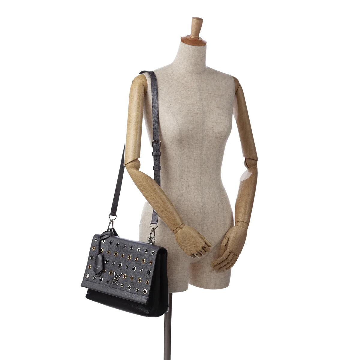Pre-Owned Authenticated Louis Vuitton Eyelet LockMe II Calf Leather Gray Sizeatchel Unisex (Good)