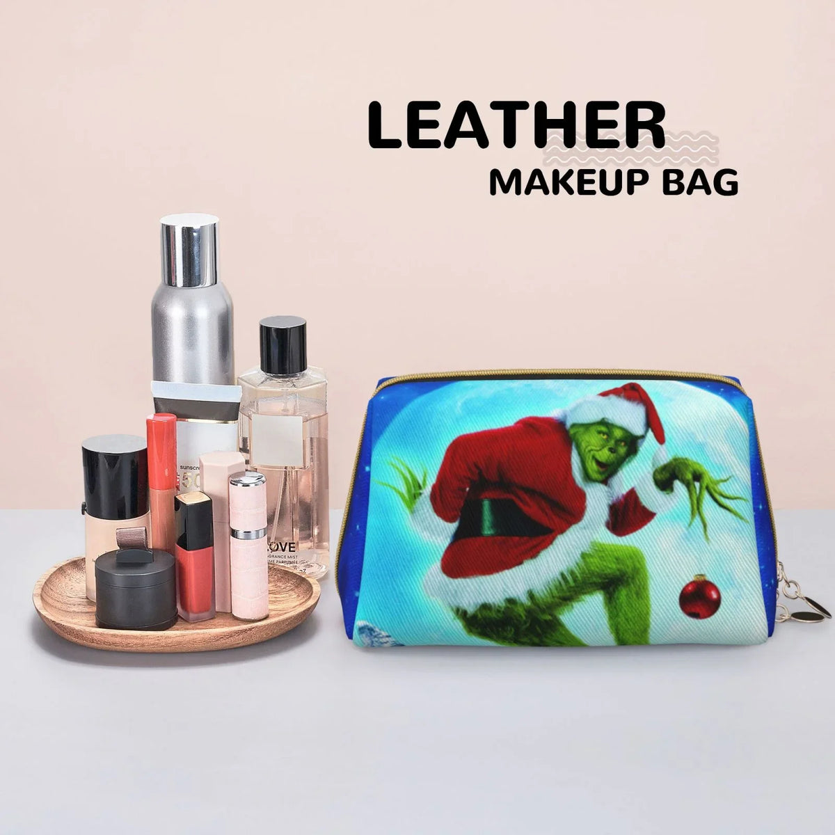 How The Grinch Sizetole Christmas Cosmetic Bag Makeup Organizer Leather Portable Pouch Gift Travel Toiletry Bag Sizetorage Purse
