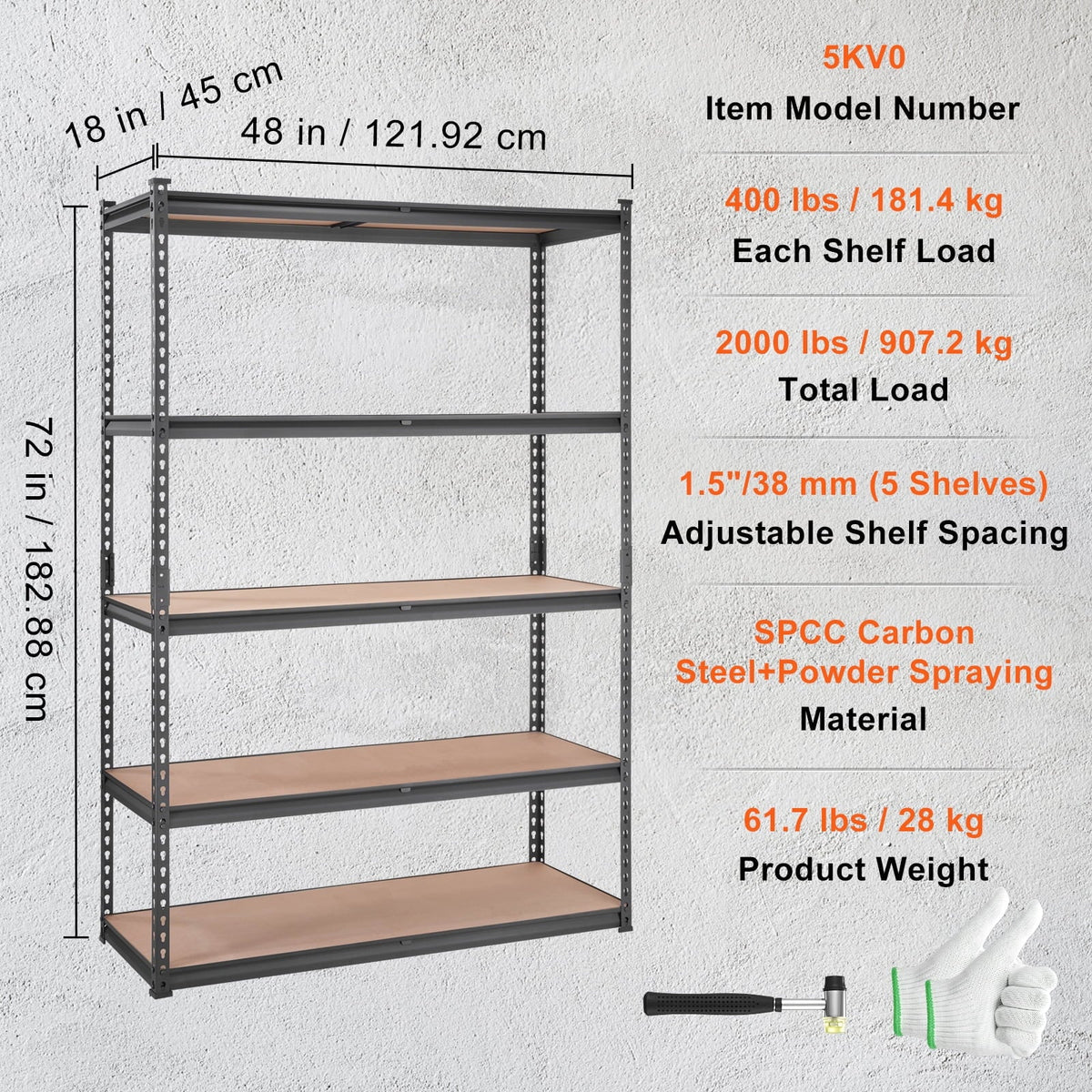BENTISizeM Sizetorage Sizehelving Unit 72 in. H x 48 in. W x 18 in. D ,Garage Sizetorage Rack 5-Tier Adjustable 2000 lbs Load