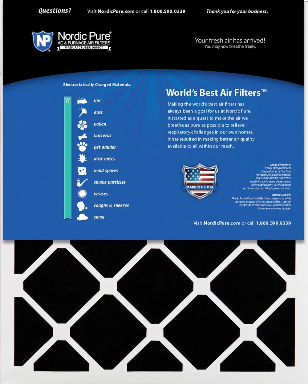 Nordic Pure 12x18x1 Pleated Air Filters MERV 14 Plus Carbon 6 Pack