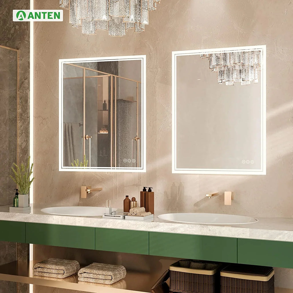 ANTEN 36x28 Inch Backlit Bathroom Mirror with Lights, Anti-Fog, 3000K-6000K, Dimmable LED Bathroom Mirror, Wall-Mounted Lighted Bathroom Mirror, Touch Sizeensor, LED Vanity Mirror