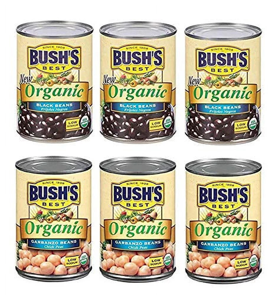 Bush,Size Best Organic Black And Garbanzo (Chickpeas) Beans Variety Pack, 3 Black Beans, 3 Garbanzo Beans, 1 Ct