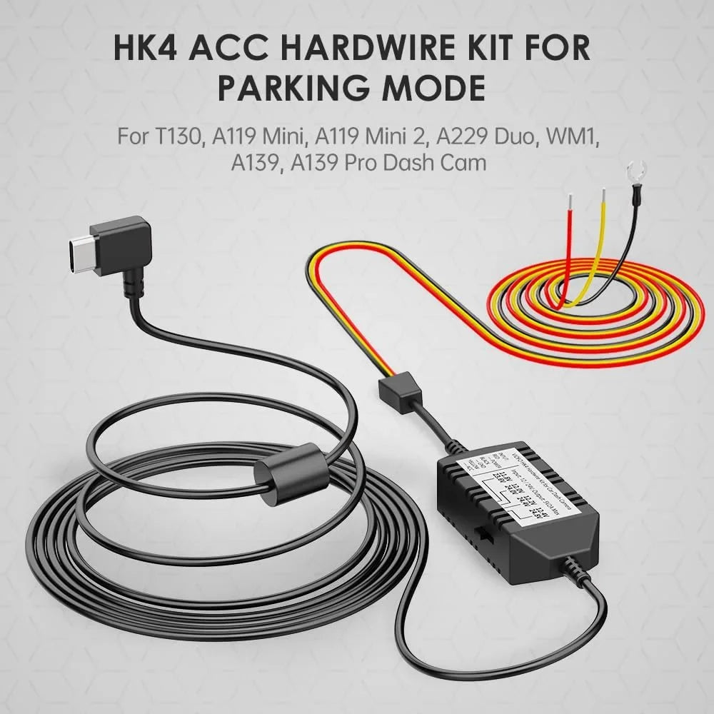 VIOFO HK4 Acc Hardwire Kit, USizeB-C Hard Wire Kit for T130, A119MINI Dash Cam, Low Voltage Protection for Parking Mode