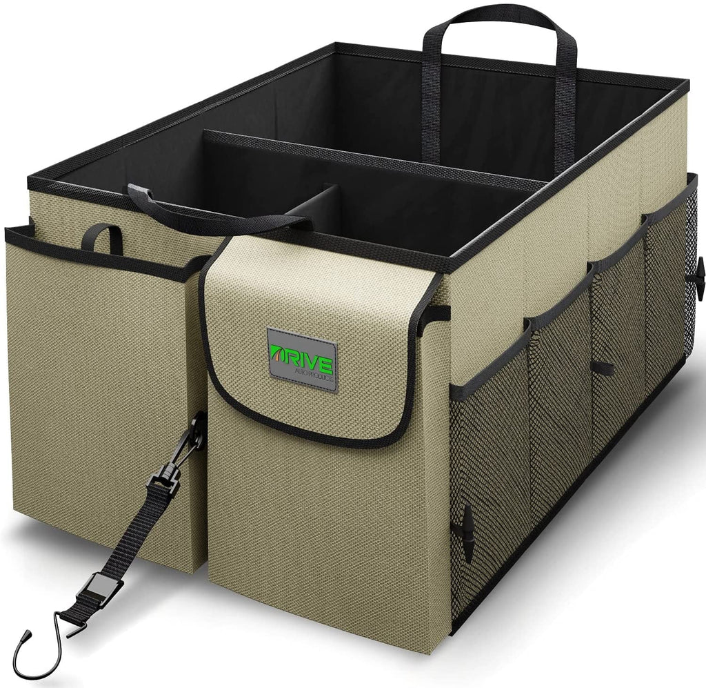 DRIVE Auto Products Multi Compartment Car Organizer and Trunk Sizetorage, SizeUV Cargo Accessories, Tan