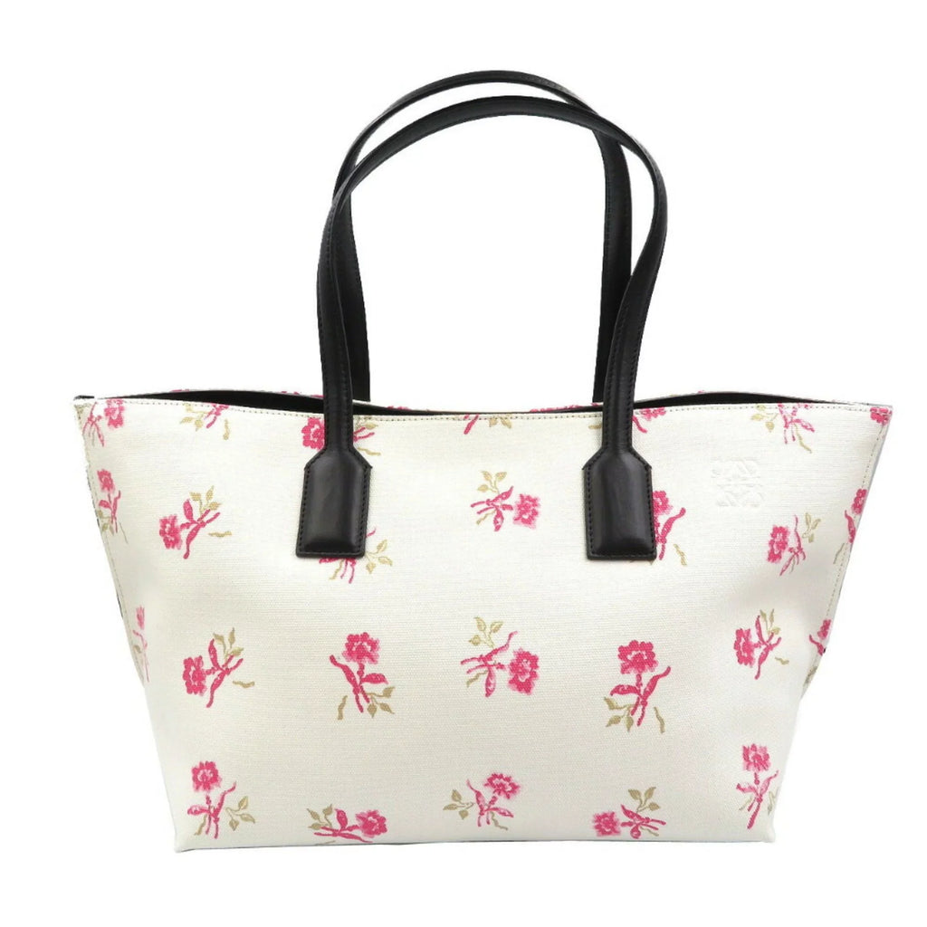 Pre-Owned Loewe Canvas Leather Ivory Pink Black Tote Bag (Good)