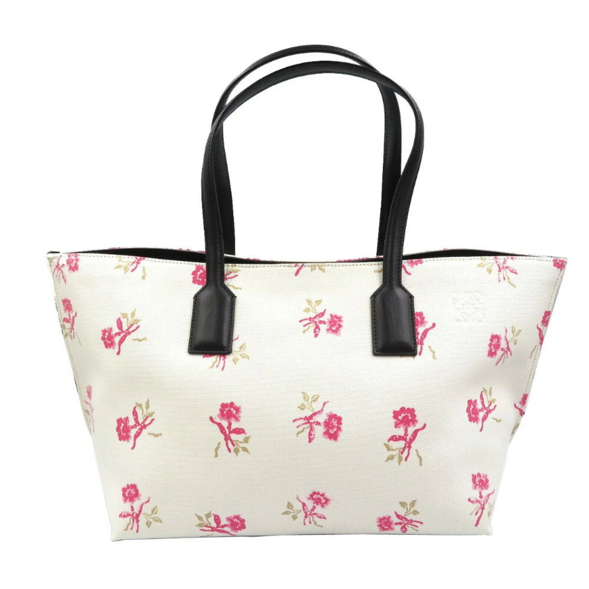 Pre-Owned Loewe Canvas Leather Ivory Pink Black Tote Bag (Good)