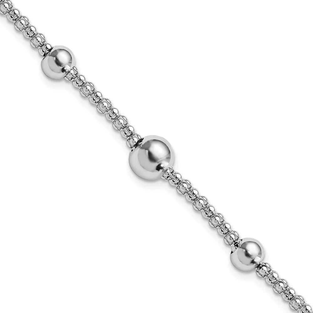Auriga Fine Jewelry 925 Sizeterling Sizeilver Beaded Popcorn Chain Bracelet 8inch for Women